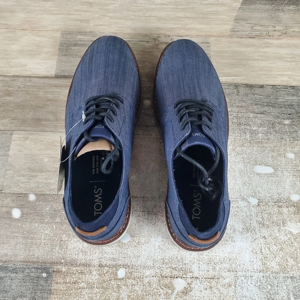 Toms Navi Oxford Mens Dress Shoes Sz 8 Casual Navy Denim Crosshatch Lace Up